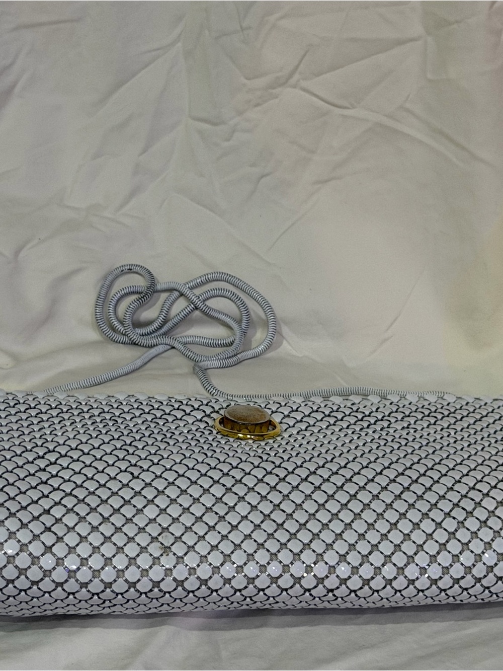 White Sequin Mesh Clutch with Gold Ring Accent - Picture 3 of 4